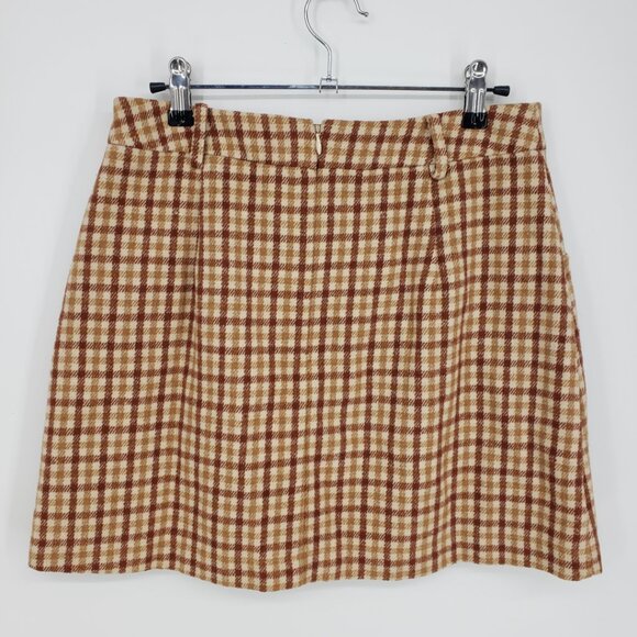Lulus Plaid Mini Skirt M Sycamore A Line Pockets Tan Brown - Picture 7 of 9